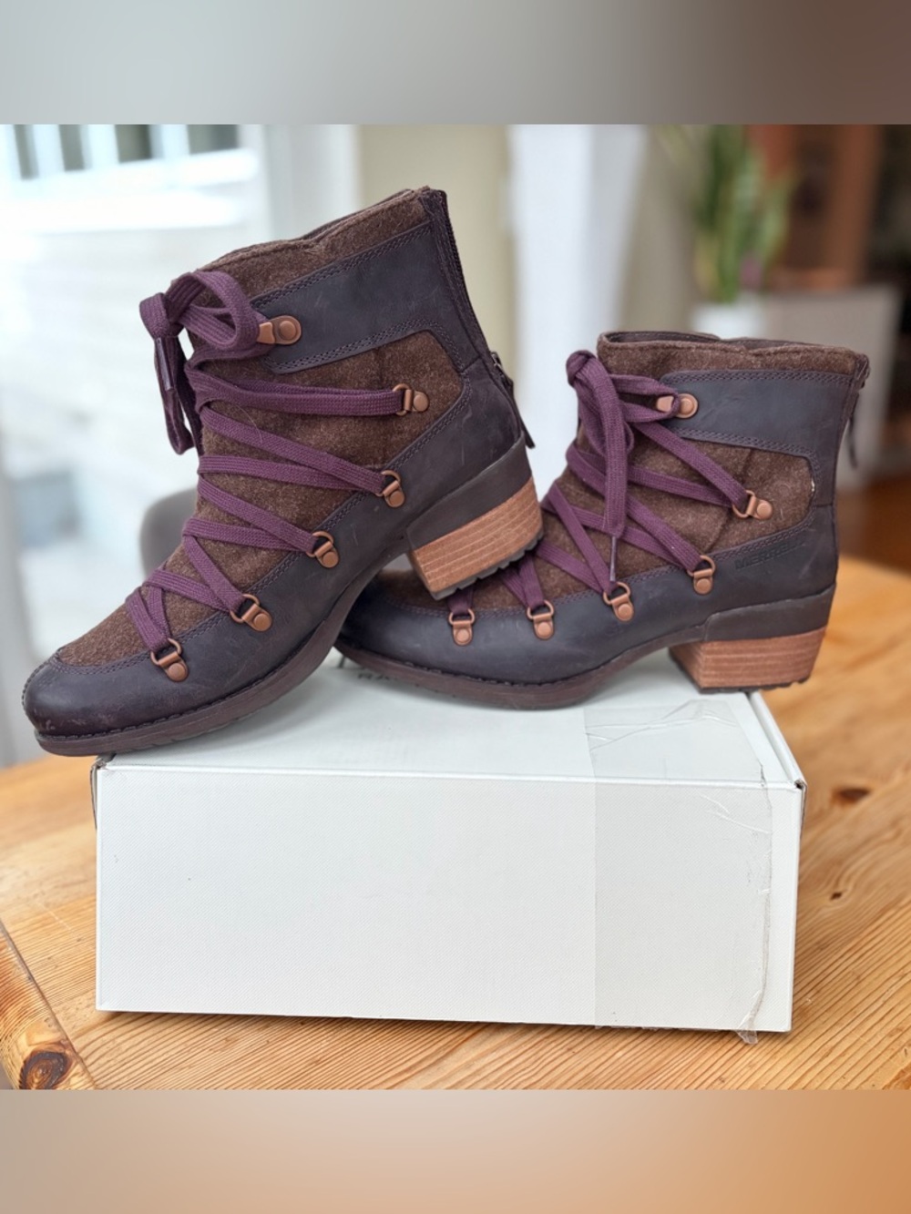 Women's Lace-Up Purple Leather & Suede Ankle Boots